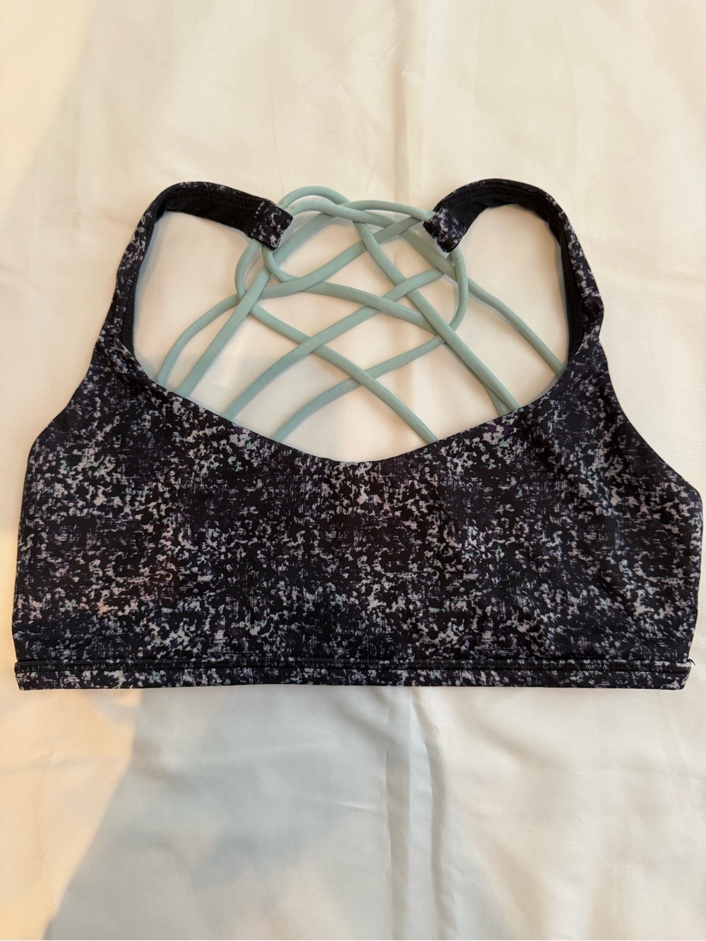 lululemon athletica Black Marble Sports Bra with Mint Lattice Back Straps